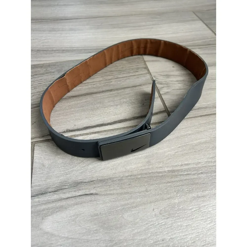 Nike Tonal Sleek Modern Plaque Belt •Nappa Leather •Dark Grey 32 Adjustable